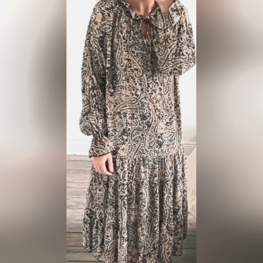 OP Black and Cream Paisley Long Sleeve Dress